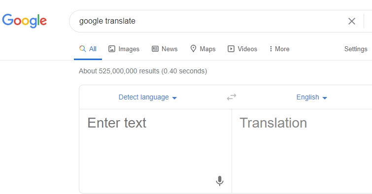 Tangkapan gambar dari Google Translate