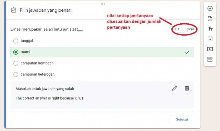 nilai setiap soal harus disesuaikan dengan jumlah pertanyaannya (dokpri)