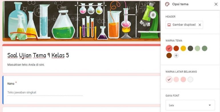 Agar menarik, sesuaikan tema dan font (dokpri)