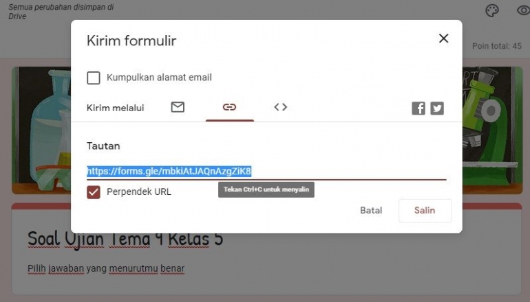 gunakan fitur perpendek URL untuk memudahkan kita mengirim tautan soal (dokpri)
