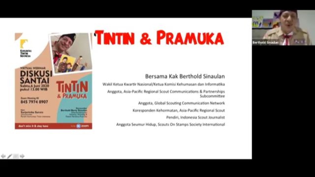 "Tintin & Pramuka" tema bincang daring Komunitas Tintin Indonesia. (Foto: KTI)