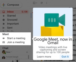 Notifikasi akses ke Google Meet dari dalam Gmail (Sumber: tangkapan layar gmail.com)