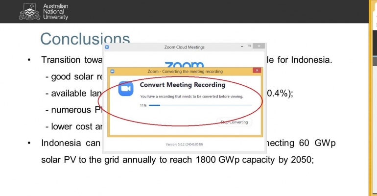 Proses konversi rekaman (screenshot zoom/dokpri)Â