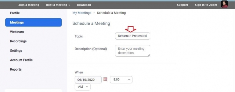 Berikan nama topic meeting (screenshot zoom/dokpri)