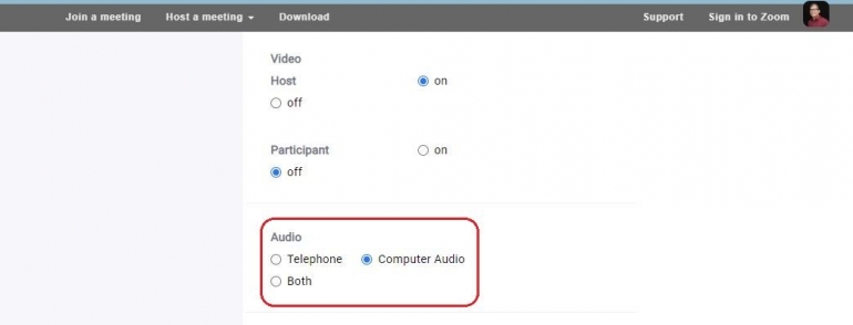 Pilih setting 'Computer Audio' (screenshot zoom/dokpri)