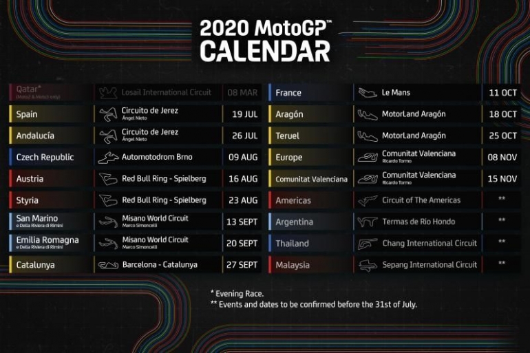 Kalender terbaru MotoGP 2020 (Foto Motogp.com) 