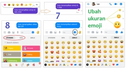 Gambar 3. Fitur-Fitur Dasar Messenger. (7) Emoji yang dapat diubah-ubah ukurannya. (8) Stiker dan GIF. | Dokpri.