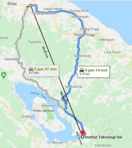 Jarak Lokasi IT Del dari Kota Medan (Sumber: Google Maps)