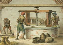Lukisan pria Jawa di gudang penggilingan padi tahun 1820 -- 1860 karya J.C Rappard Sumber : Facebook