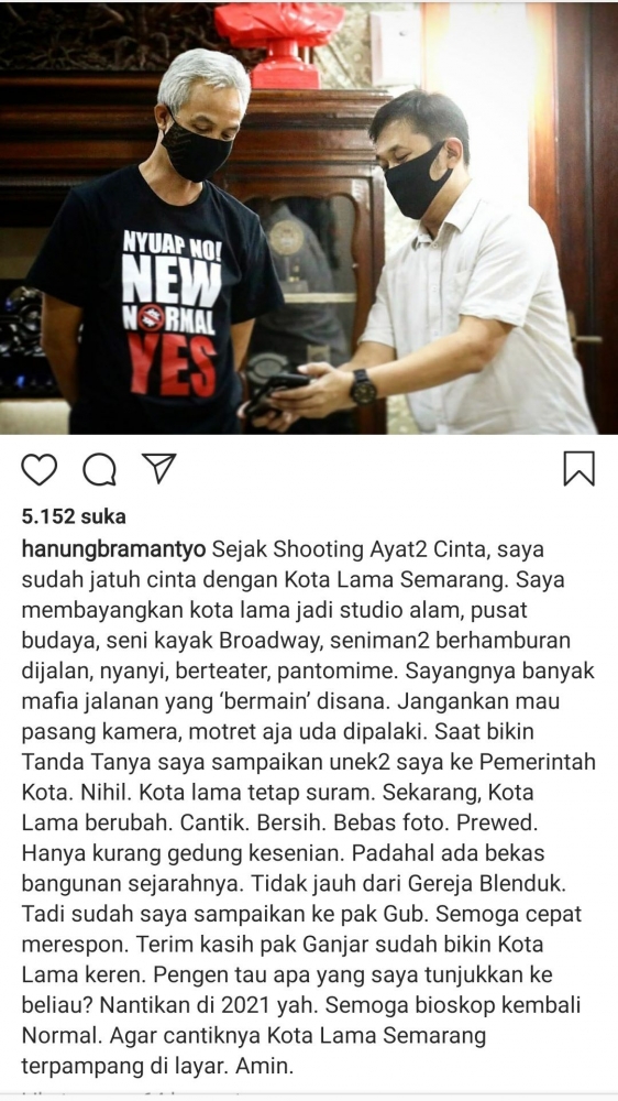 Tangkapan layar akun Instagram @hanungbramantyo