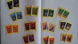 Gambar (2) Memory Game. Materi belajar mengingat lewat permainan. Kartu-kartu permainan dibuat dari kertas dan majalah bekas. | Dokpri.