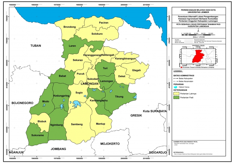 Gambar. 3 Peta Persebaran komoditas unggulan (padi) di kabupaten Lamongan (Sumber: Jurnal)