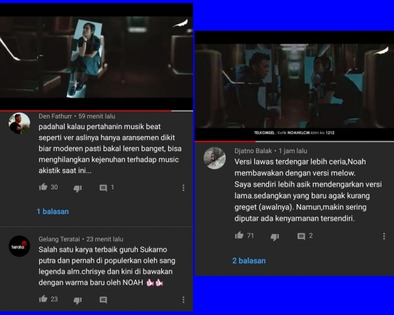 Tanggapan netizen 1. Gambar: Tangkapan pribadi/Youtube/Noah-Musica Studio
