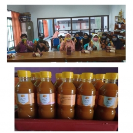 Gambar 3. Pembagian dan pendampingan pembuatan jamu tradisional untuk kekebalan tubuh di masa pandemi COVID-19. Dok. Mahasiswa)