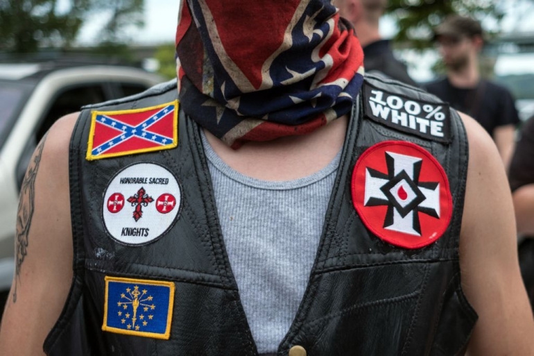 White supremacist racist organization Ku Klux Klan (KKK) members are seen during a rally in Madison, Indiana, United States on August 31, 2019. Sumber: The Rollingstone.com