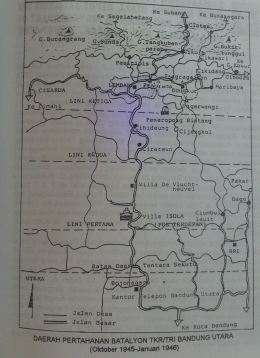 Peta Daerah Pertahanan Batalyon TKR Bandung Utara (Sumber: Sumantri. 1995:11)