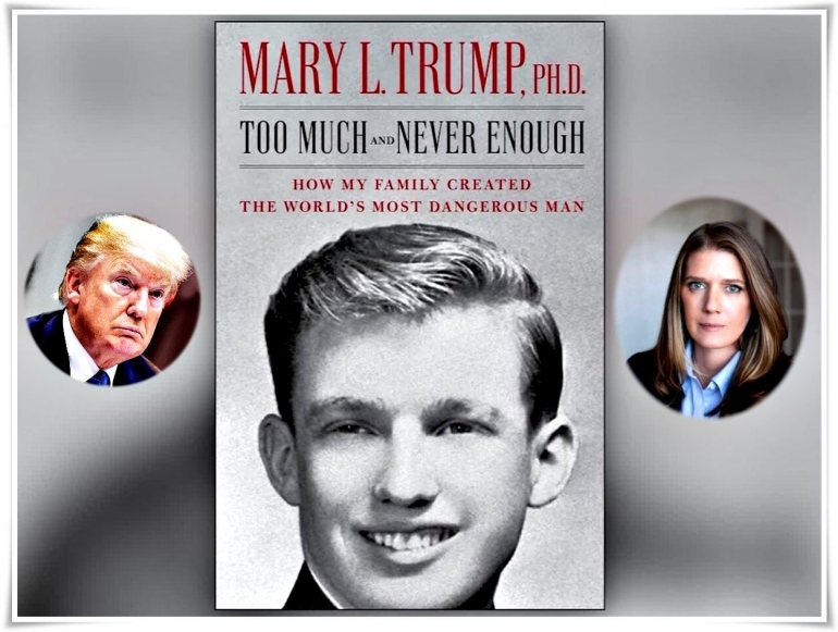 Buku tentang pola asuh dalam keluarga besar Donald Trump yang ditulis keponakannya Mary Trump (kanan) dihadang gugatan hukum jelang diluncurkan (doc.Vanity Fair, slate.com, the-immortal-minority.com/ed.Wahyuni)