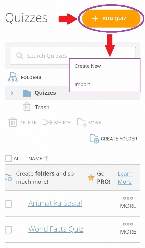 Gambar 4. Membuat Kuis baru | Socrative.com