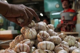 ilustrasi bawang putih di pasar. (Foto: Tribunnews/Haerudin)