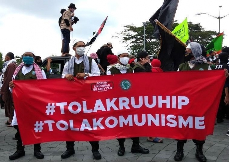 potret aksi masa tolak RUU HIP di Titik Nol Yogyakarta.* (asa)   