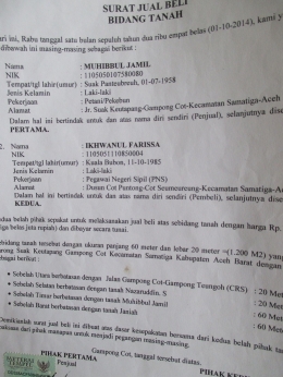 Surat jual beli bidang tanah dari Kelurahan (foto dokumentasi pribadi).