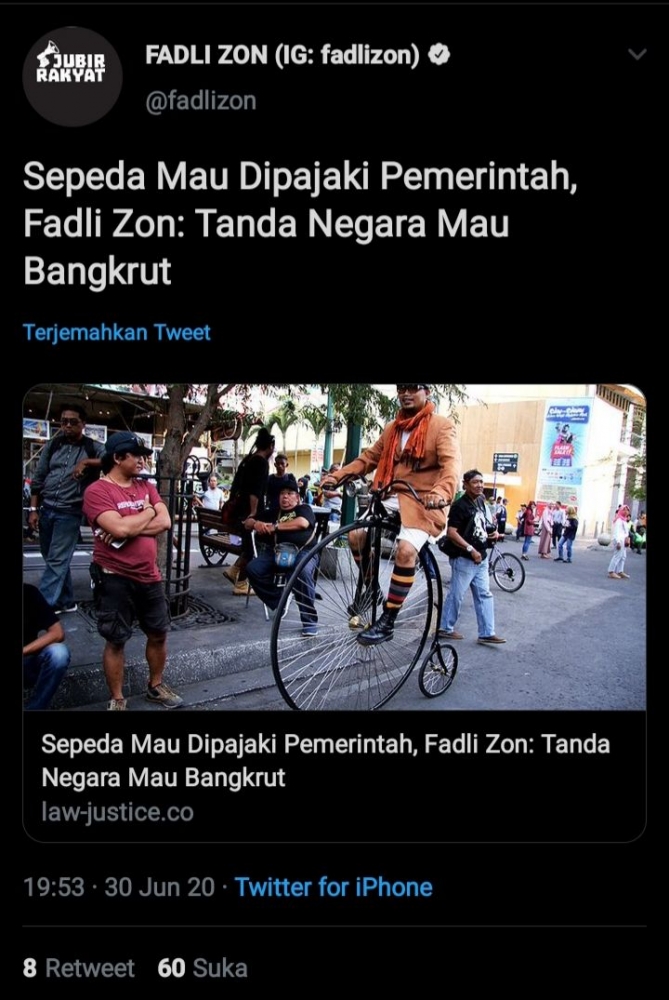 Screenshot Twitter cuitan Fadli Zon (dokpri)
