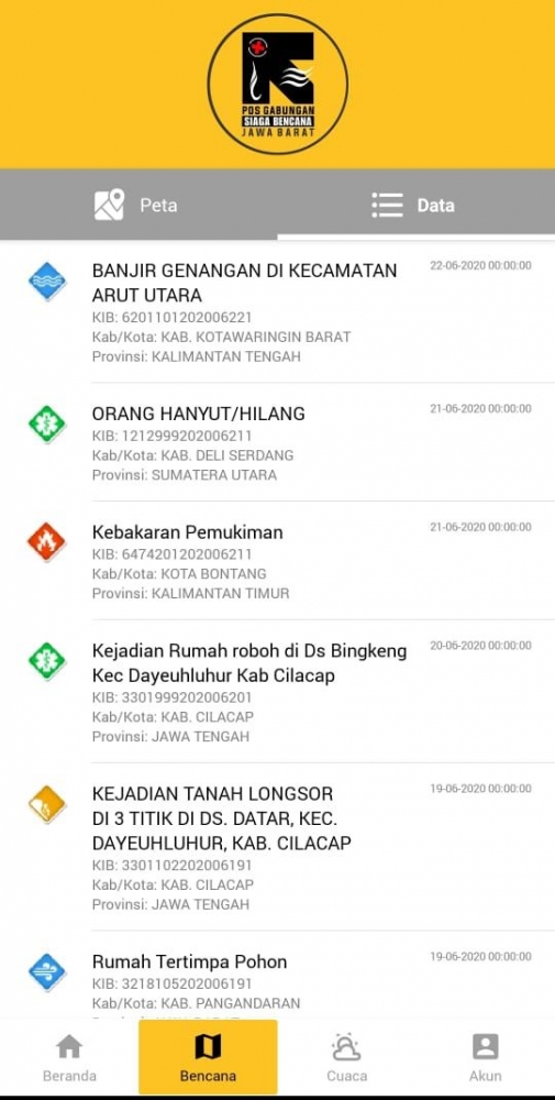 tangkapan layar aplikasi Posgab Jabar
