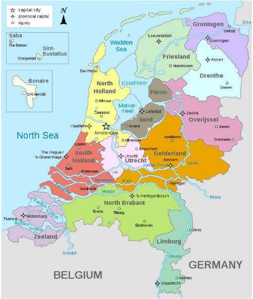 Peta provinsi di Belanda. Sumber:  Netherlands-he.svg via wikipedia.org