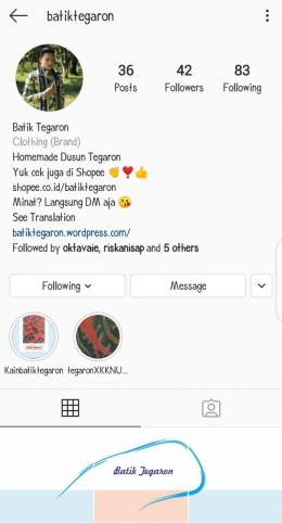 Tampilan akun Instagram Batik Tegaron. Dokpri 