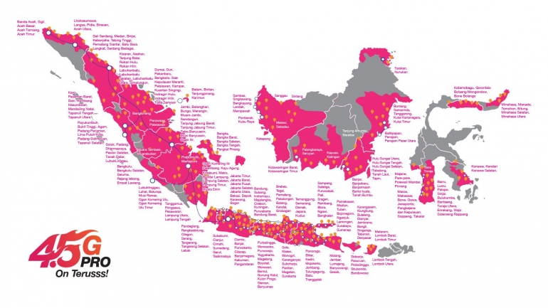 Jaringan 3 Indonesia. Jaringan baru 3 lebih kuat dan lebih luas di seluruh Indonesia dengan teknologi 4,5G (Foto : www.tri.co.id)