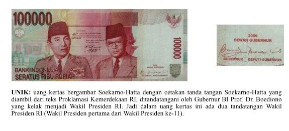 Uang kertas bernominal Rp 100.000 edisi 2009. (Foto: dari paparan webinar)