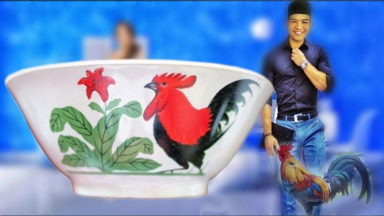 Foto: Design mangkuk dengan gambar Ayam Jago di Indonesia (Dokumen Pribadi) 