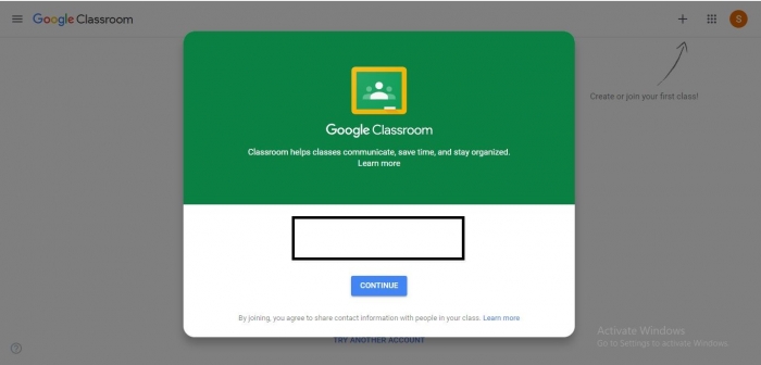 tangkapan layar dari Google Classroom