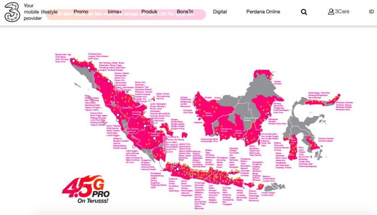 Jaringan baru Tri yang lebih kuat dengan jangkauan luas (www.tri.co.id).