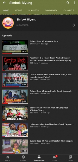 Video di channel Simbok Biyung/koleksi pribadi