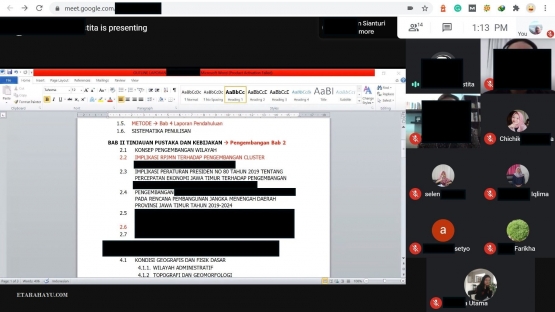 Suatu hari saya ikut membahas isi kajian via Google Meet bersama seluruh anggota tim. Jaringan yang stabil sangat dibutuhkan saat diskusi seperti ini. | Tangkapan layar Google Meet Milik Pribadi, diolah.