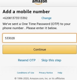 Masukkan kode nomor yang dikirimkan Secure Amazon ke nomor handphone anda (ffiliate-program.amazon.com).