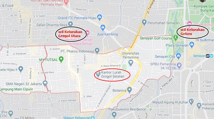 peta dari google map dikasih catatan oleh penulis