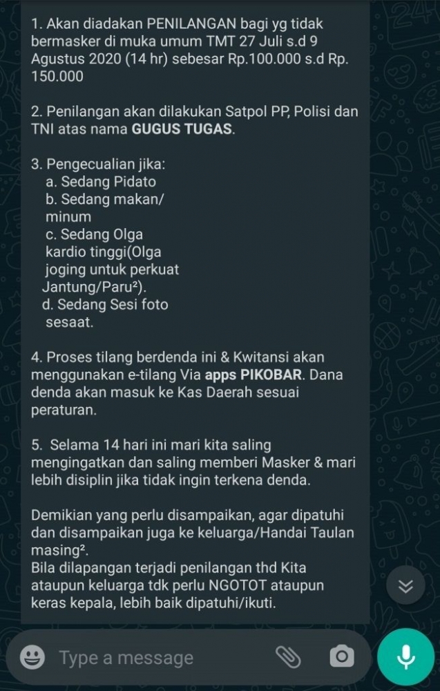 aturan yang beredar via whatsapp (Dokpri)