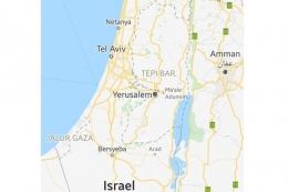 Tangkapan layar dari Google Maps. Wilayah negara Palestina yang dianggap batas-batas yang disengketakan ditandai dengan garis abu-abu putus-putus.(KOMPAS.com/Arum Sutrisni Putri) 