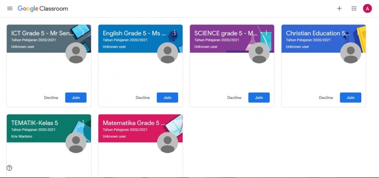 Tampilan Classroom di akun siswa | tangkapan layar, dokpri