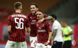 3 pencetak gol Milan di laga versus Bologna, Saelemaekers, Calabria, dan Bennacer. | foto: acmilan.com