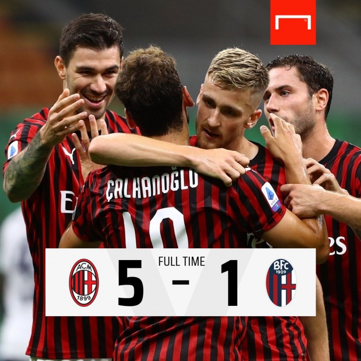 Milan bikin Bologna babak belur dengan kemenangan 5-1. | foto: twitter @GOAL_ID