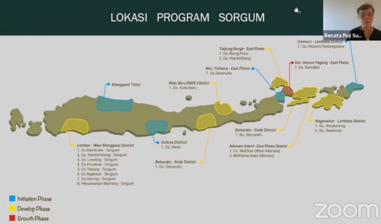Lokasi pengembangan Sorgum di NTT oleh Yayasan Kehati. (Sumber: Makalah Renata Puji Sumedi)