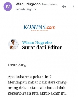 Gambar tangkapan layar email dari editor Kompas.com 
