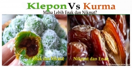 Kelepon vs Kurma, sama-sama enak dan nikmat. Sumber gambar : lifestyle.okezone.com dan bukamatanews.id. Digabung dan edit oleh Penulis