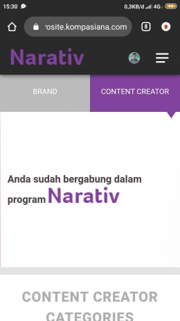 Microsite Narativ (Sumber : screenshot dari microsite.kompasiana.com/narativ)