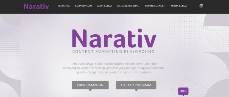 Tangkapan Layar Microsite Narative