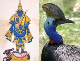 Warna Biru pada Dewa Yama dan Burung Kasuari. (sumber: (sumber: pinterest.com/vasivasishta26 dan Foto Colin M.L. Burnett - telah diedit sesuai kebutuhan)
