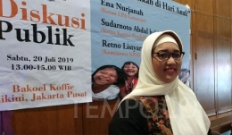 Komisioner KPAI, Retno Listyarti, dalam diskusi PR Pendidikan di Hari Anak di Jakarta (Tempo/Friski Riana)